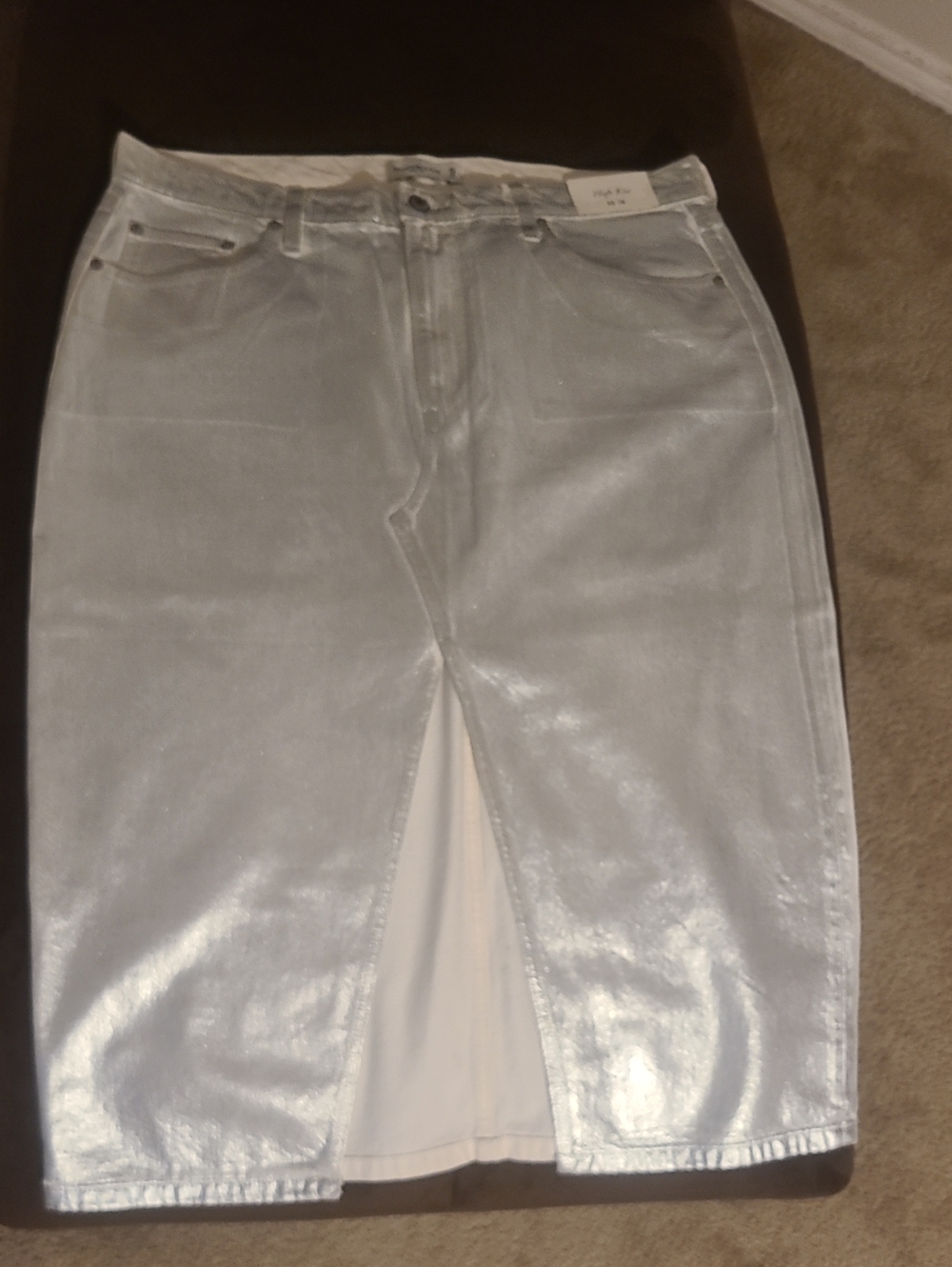 Abercrombie &Fitch Metallic Silver Pencil Skirt with Front Slit